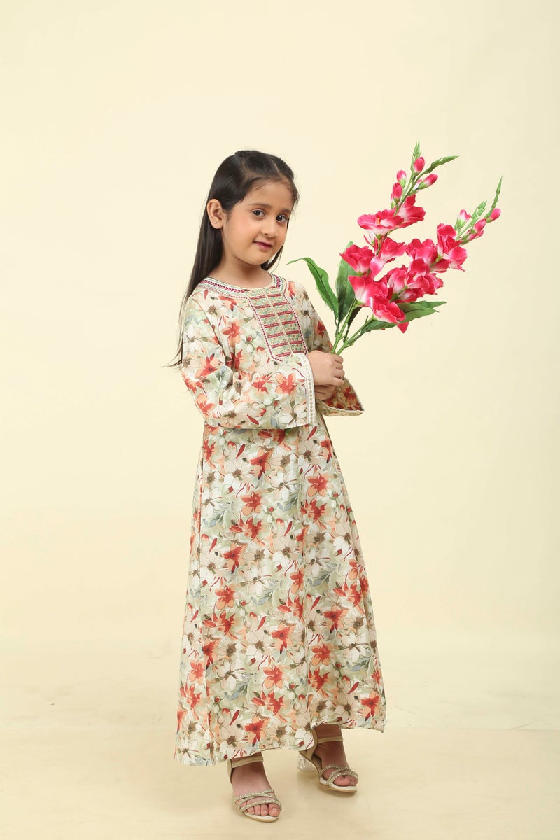 HANA & SARA Everyday Elegance Girls Arabic Jalabiya – Breathable Floral Maxi with Traditional Finish - Image 5